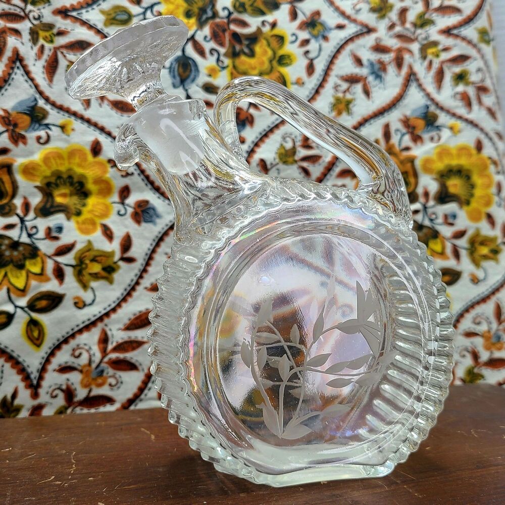 Vintage Etched Floral Glass Decanter Ornate Stopper Vanity Display Home Decor - Picture 4 of 8